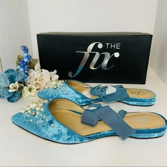 The Fix Women's Porter Pointed Toe Ankle Wrap Flat Slide Pearls Sea Gree… - Picture 3 of 7